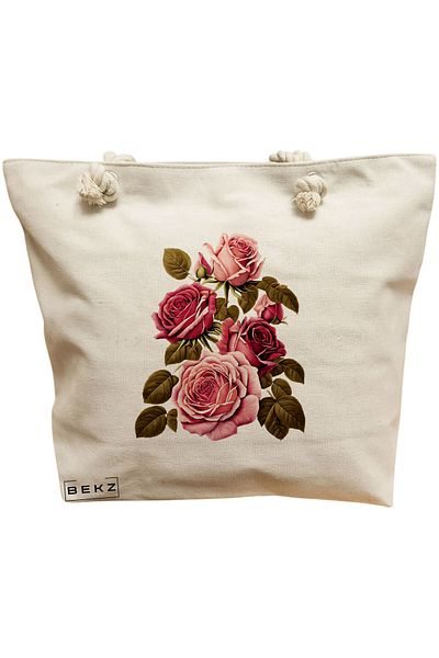 BEKZ Textile Bag With Zipper, Tote Bag, Read Books Be Kind Stay & Weird Pattern 38 X 34.5 Cm, ​​White, Bek
