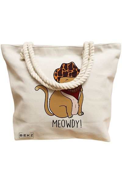 BEKZ Geanta de plaja, model Meowdy, 40x51 cm, Crem, BEKZ®