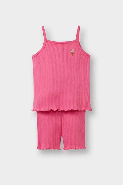 DeFacto Printed Strap Ribbed Camisole Pink Baby Girl Top-Top Set C1461A5/Pn206