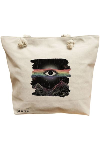 BEKZ Sacosa Textila Cu Fermoar, Geanta Tote, Model The Bookie Girl 15 38 X 34.5 Cm, Alb, ®