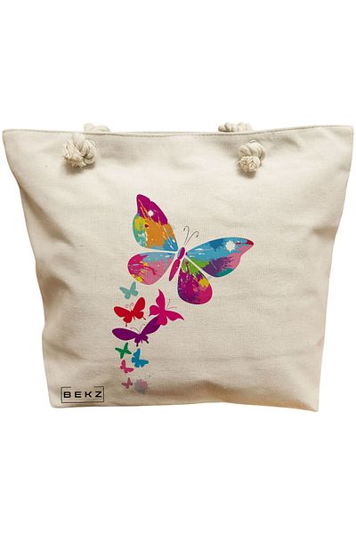 BEKZ Textile Bag With Zipper, Tote Bag, Model The Bookie Girl 18 38 X 34.5 Cm, ​​White, ®