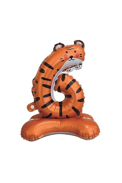 OEM Metallic foil party balloon, orange, 57×35 cm, tiger, number 6