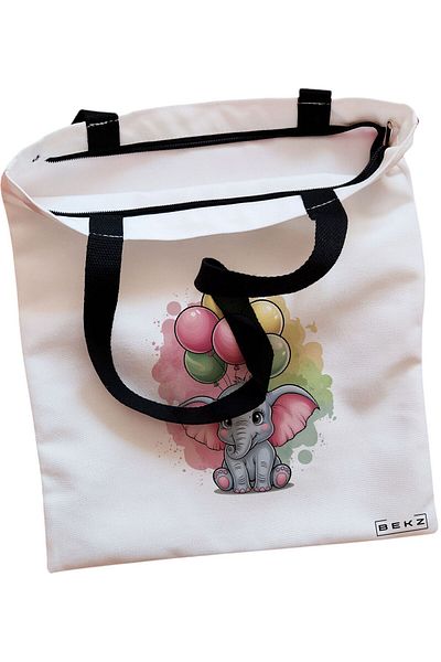 BEKZ Textile Bag With Zipper, Tote Bag Travel Girl 17, 38x34.5 Cm, ​​White, ®