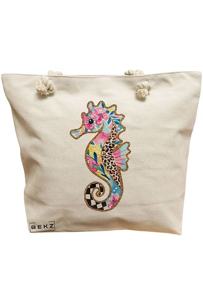 BEKZ Sacosa Textila Cu Fermoar, Geanta Tote, Model Colorful Baby Elephant 38 X 34.5 Cm, Alb, ®