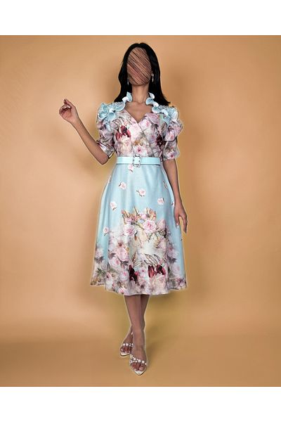 toog Midi dress with floral print and pearl-embellished collar