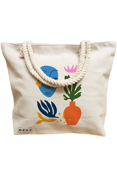 BEKZ Textile Bag With Zipper, Tote Bag, Model The Bookie Girl 26 38 X 34.5 Cm, ​​White, ®