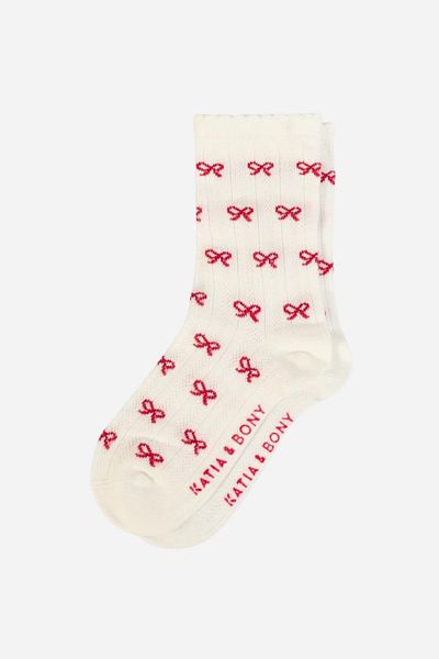 Katia&Bony Girl's Ribbon Patterned Socks Ecru