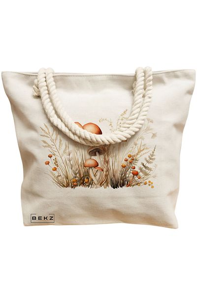 BEKZ Textile Bag With Zipper, Tote Bag, Model The Bookish Gnome 3 38 X 34.5 Cm, ​​White, ®