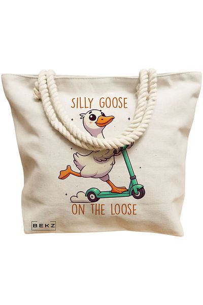 BEKZ Geanta de plaja, model Silly Goose 2, 40x51 cm, Crem, BEKZ®