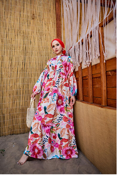 LOCCO Women's Spring Flower Pattern Dress Fuchsia