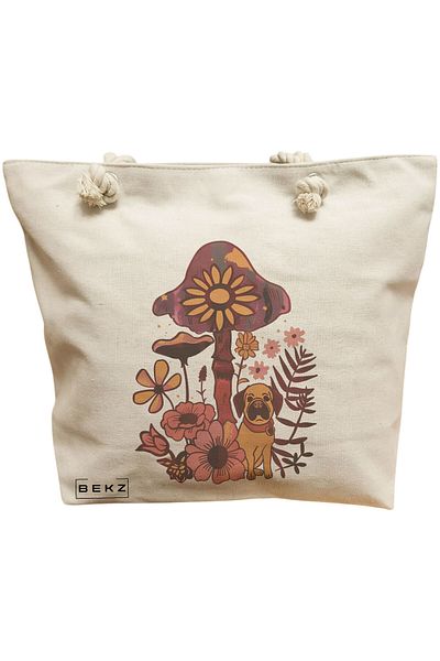 BEKZ Sacosa Textila Cu Fermoar, Geanta Tote, Model I Could Be Meaner 2 38 X 34.5 Cm, Alb, ®