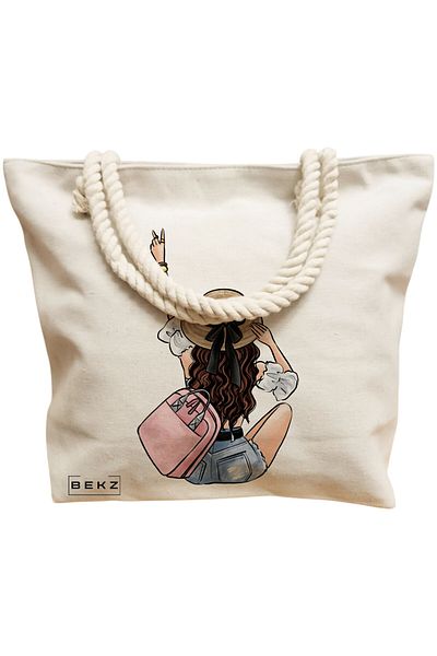 BEKZ Textile Bag With Zipper, Tote Bag, Flamingo Model 3 38 X 34.5 Cm, ​​White, ®