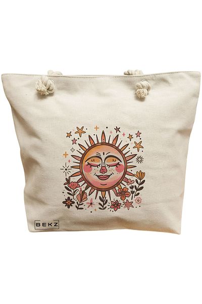 BEKZ Textile Bag With Zipper, Tote Bag, Caffeine Cat 19 Model 38 X 34.5 Cm, ​​White, ®