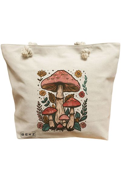 BEKZ Sacosa Textila Cu Fermoar, Geanta Tote, Model Fairy Encounter 2 38 X 34.5 Cm, Alb, ®