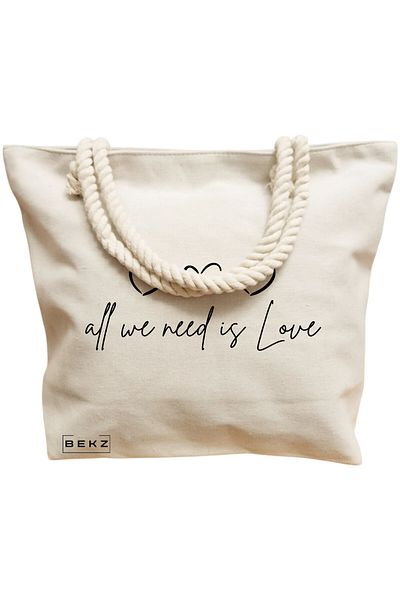 BEKZ Textile Bag With Zipper, Tote Bag, Model The Bookie Girl 17 38 X 34.5 Cm, ​​White, ®