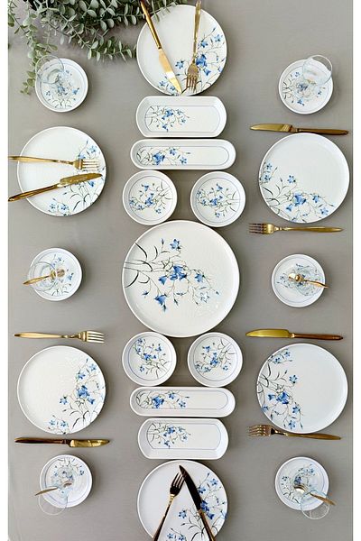 Borser Çiğdem Blue Model 6 Person 21 Piece Breakfast Set Breakfast Set [blue 6]