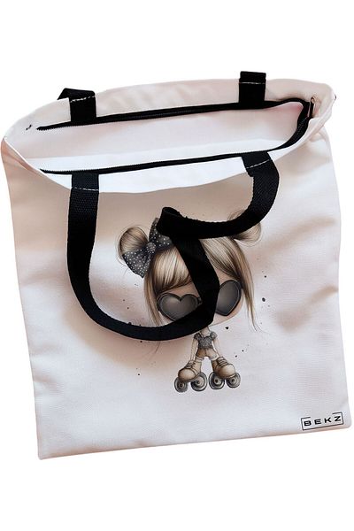 BEKZ Sacosa Textila Cu Fermoar, Geanta Tote, Model Watercolor Car, 38x34.5 Cm, Alba, ®