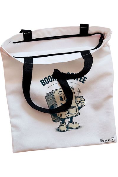 BEKZ Sacosa Textila Cu Fermoar, Geanta Tote, Model It’s A Good Day To Read A Book, 38 X 34.5 Cm, Alb, Bek
