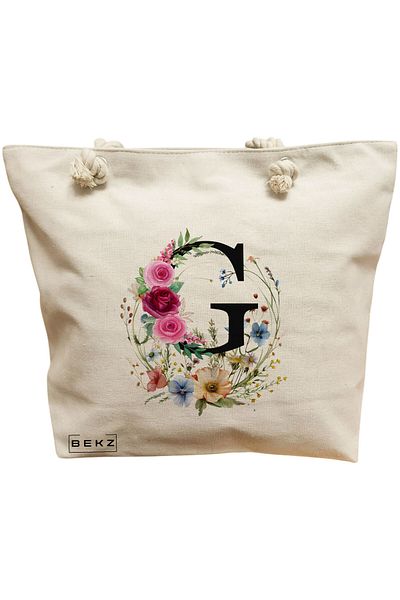 BEKZ Sacosa Textila Cu Fermoar, Geanta Tote, Model Books 15 38 X 34.5 Cm, Alb, ®