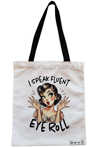 BEKZ Sacosa Textila Cu Fermoar, Geanta Tote, Cu Litera N Rose Gold Si Trandafiri, 38x34.5 Cm, Alba, ®