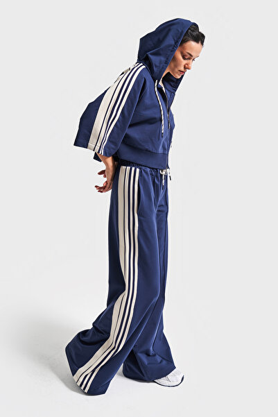 its basic Culoare albastru închis pentru femei Bej s5-56 Trening din țesătură tricotată Tricou oversize Fleece cu fermoar Set 3 piese Combinație