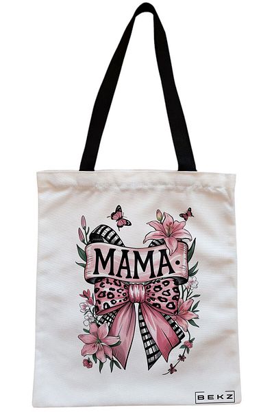 BEKZ Sacosa Textila Cu Fermoar, Geanta Tote, Flower Lady 16, 38x34.5 Cm, Alba, ®