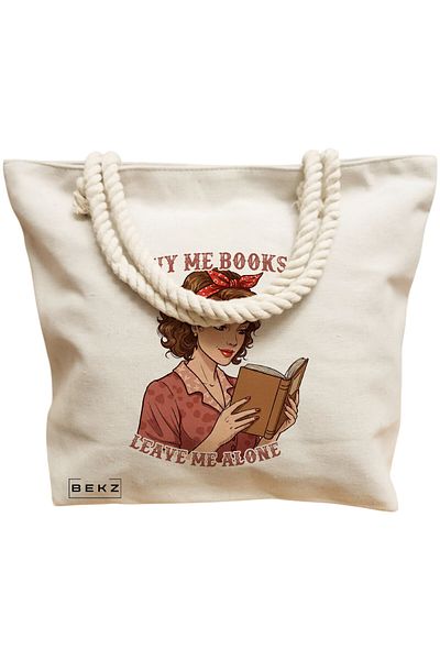 BEKZ Sacosa Textila Cu Fermoar, Geanta Tote, Model The Pink House 38 X 34.5 Cm, Alb, ®