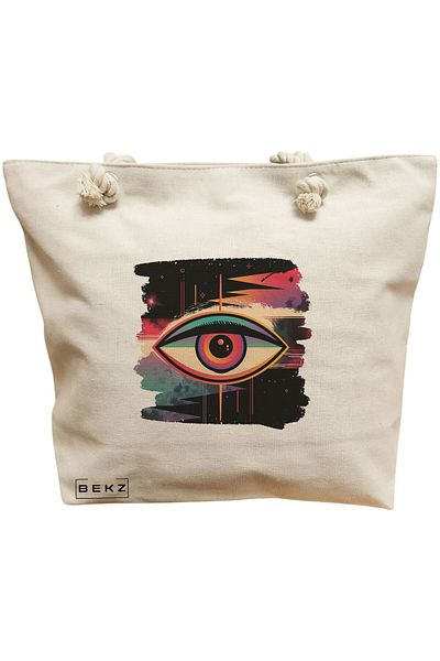 BEKZ Textile Bag With Zipper, Tote Bag, Model She’s Got A Book For Every Situation 38 X 34.5 Cm, ​​White