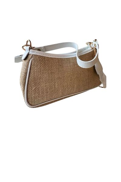 Eylül White Adjustable Strap Straw Women's Handbag and Shoulder Bag