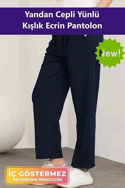 Pastimost Anti-Sweat Comfortable Fit Elastic Waist Wide Leg Side Pockets Woolen Ecrin Trousers
