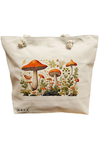 BEKZ Textile Bag With Zipper, Tote Bag, Flamingo Model 38 X 34.5 Cm, ​​White, ®
