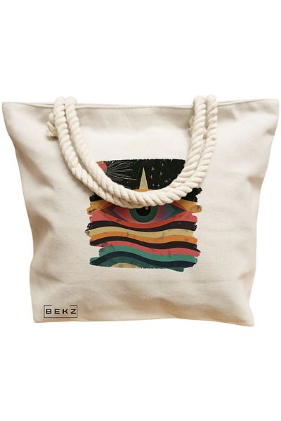 BEKZ Sacosa Textila Cu Fermoar, Geanta Tote, Model Treat Time 38 X 34.5 Cm, Alb, ®