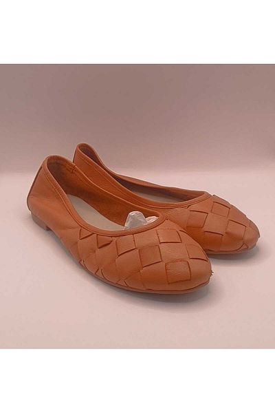 İDOL SHOES Genuine Leather Knitted Detail Ballet Ballet