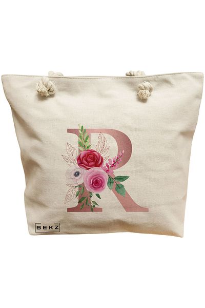 BEKZ Sacosa Textila Cu Fermoar, Geanta Tote, Model Happy Bee 38 X 34.5 Cm, Alb, ®