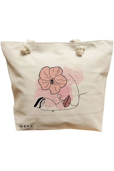 BEKZ Beach bag, Floral Line model, 40x51 cm, Cream, BEKZ®