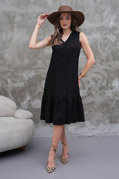 MODAMOR Black V-Neck Buttoned Floral Patterned Summer Dress