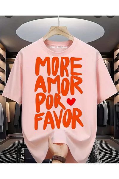 New Shine Περισσότερα Amor Por Favor Μπλουζάκι με στάμπα μεγάλου μεγέθους