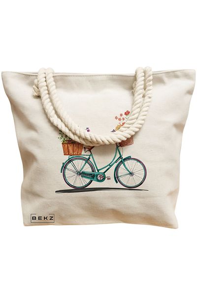 BEKZ Textile Bag With Zipper, Tote Bag, Model The Bookie Girl 16 38 X 34.5 Cm, ​​White, ®