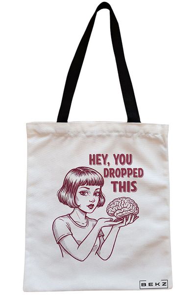 BEKZ Sacosa Textila Cu Fermoar, Geanta Tote, Model Coffee Addict, 38x34.5 Cm, Alba, ®