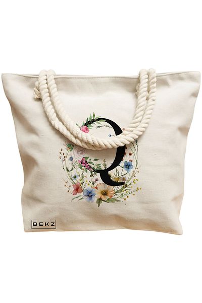 BEKZ Sacosa Textila Cu Fermoar, Geanta Tote, Model Books 16 38 X 34.5 Cm, Alb, ®