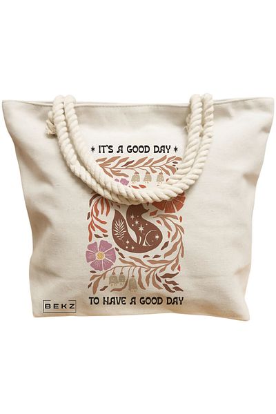 BEKZ Textile Bag With Zipper, Tote Bag, Model The Bookish Gnome 13 38 X 34.5 Cm, ​​White, ®