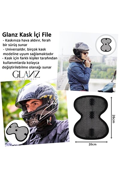 Glanz Kask İçi Ped, Nefes Alabilir File Cırtlı İç Astar, Yıkanabilir Tekrar Kullanıma Uygun Ped