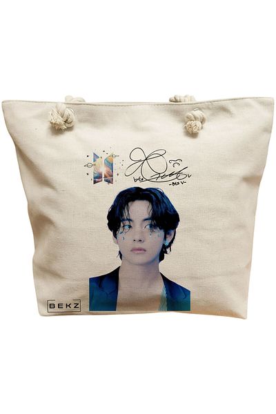 BEKZ Sacosa Textila Cu Fermoar, Geanta Tote, Model Books 44 38 X 34.5 Cm, Alb, ®