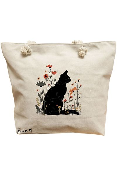 BEKZ Sacosa Textila Cu Fermoar, Geanta Tote, Model I Dont’t Give A Duck 38 X 34.5 Cm, Alb, ®