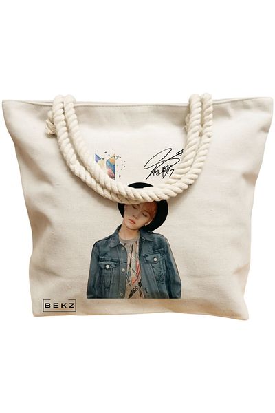 BEKZ Sacosa Textila Cu Fermoar, Geanta Tote, Model Stylish Coffee 2 38 X 34.5 Cm, Alb, ®