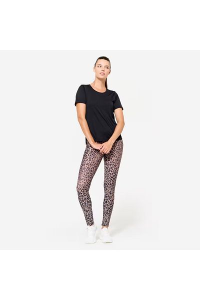 Decathlon Leggings de fitness pentru femei cu talie înaltă - model leopard/bej