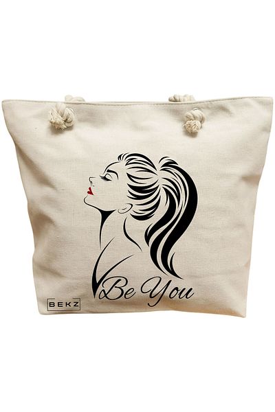 BEKZ Sacosa Textila Cu Fermoar, Geanta Tote, Model Books 26 38 X 34.5 Cm, Alb, ®