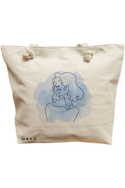 BEKZ Sacosa Textila Cu Fermoar, Geanta Tote, Model Foxy And Flowers 3 38 X 34.5 Cm, Alb, ®
