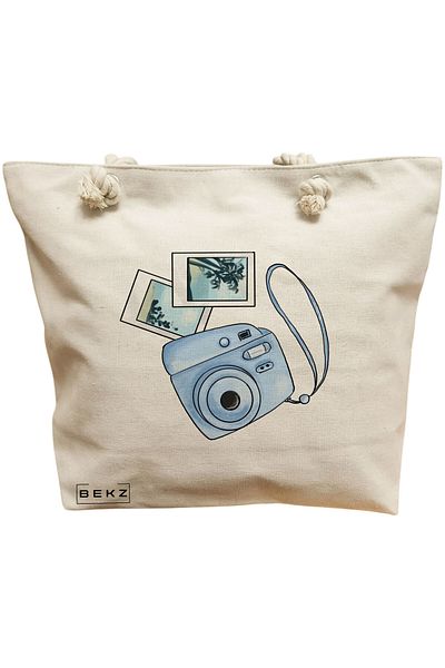 BEKZ Sacosa Textila Cu Fermoar, Geanta Tote, Model Funny Puppy Bathing 38 X 34.5 Cm, Alb, ®
