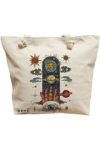 BEKZ Sacosa Textila Cu Fermoar, Geanta Tote, Model Mentally Spicy 38 X 34.5 Cm, Alb, ®